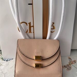 Chloe Tan Mini Bag with Gold Hardware and Structured Design